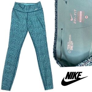 NIKE DRI-FIT LEGGINGS TEAL ONE LEGEND PANT TEN LESS PLASTIC BOTTLES XS